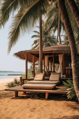 Fototapeta premium Tropical bungalow on the amazing beach with a palm tree