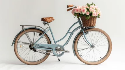 Papier Peint photo Lavable Vélo Floral Ride: Vintage black and white bicycle adorned with flowers, isolated silhouette illustration of an old retro bike for a sporty and stylish transport concept