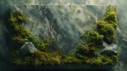 natural green and brown moss on a marble slab that resembles a forest. An organic, earthy sense of harmony is created by the marble's texture. 
 - obrazy, fototapety, plakaty