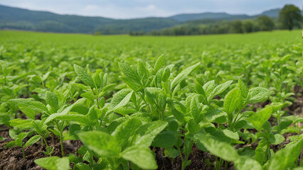 Fototapeta na wymiar Pepper plants growing in the field. Agricultural landscape. Selective focus.