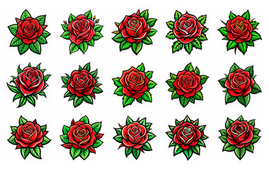 set of red rose tattoo vector