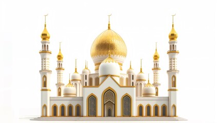 illustration of a mosque with a dome, for islam or muslim day, isolated on white background