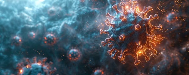 Glowing Virus in a Blue Space: A Stunning Image for Adobe Stock Generative AI - obrazy, fototapety, plakaty