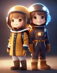 Little boy and girl wearing a Astronauts Helmet,  Cute doll  boy and girl with a helmet