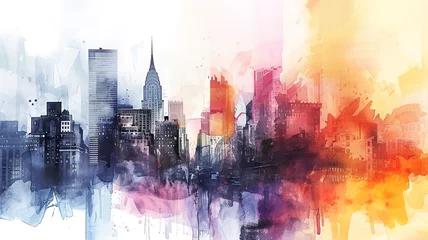 Peel and stick wall murals Watercolor painting skyscraper watercolor painting, image of a city created by artificial intelligence