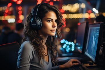In this portrayal of dedication, a diligent female call center agent remains focused on delivering unparalleled service to customers with unwavering dedication