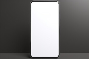 Smartphone with blank screen, lying on a gray table. Clear, modern, versatile technology device
