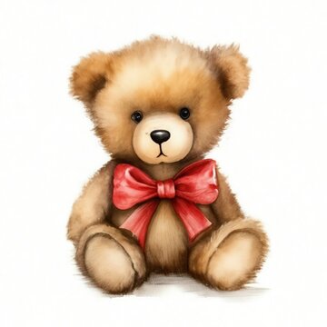 cute toy bear watercolor isolated on white background.