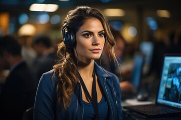 Exhibiting professionalism, a dedicated female call center agent remains focused on addressing customer needs with utmost diligence and care