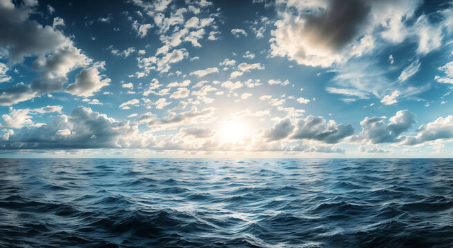 A vast seascape where the horizon meets the clear sky.