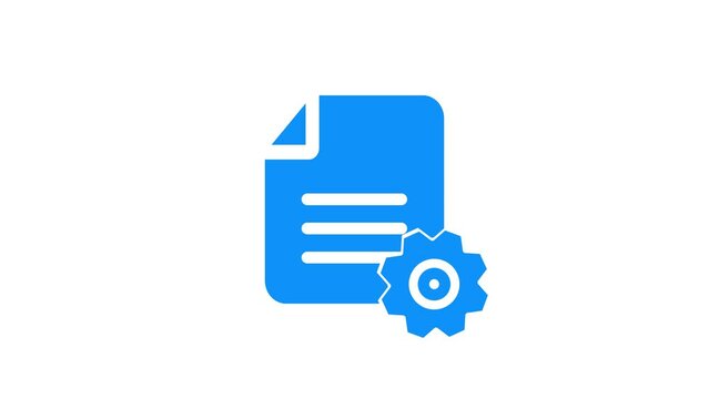 A PDF file icon 4K animation with moving gears white background .
