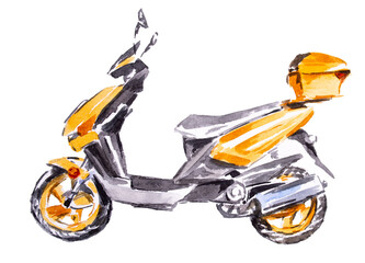 Scooter illustration,Watercolor motobile design isolated o white.