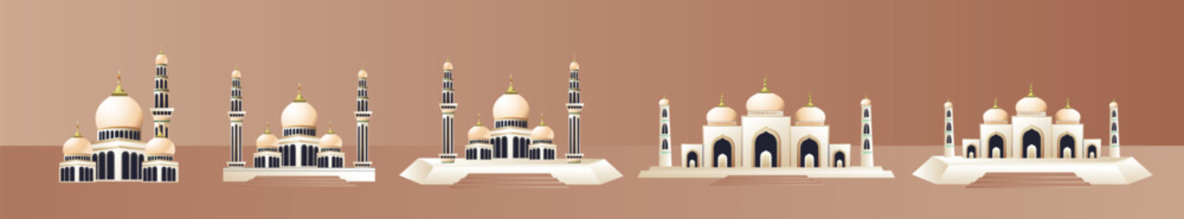 Fototapeta na wymiar set of vector illustrations of mosques, mosques for ornament design for posters, infographics, web. vector illustration