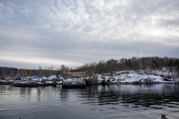 Fototapeta na wymiar Oslofjord near Oslo city on a winter day, Norway. Winter Island