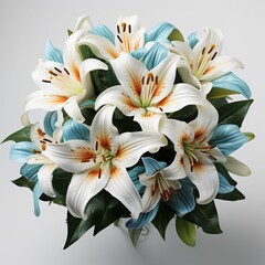 Fototapeta na wymiar White and Blue Flower Bouquet on Table