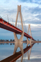 Cable-stayed bridge at sunset against a beautiful sky. Murom. Russia.