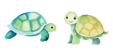 cute turtle watercolor vector illustration