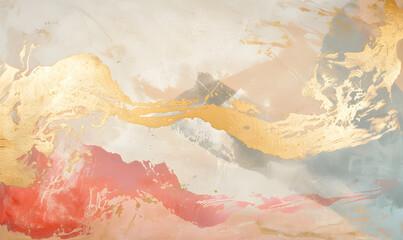 Naklejka premium abstract watercolor background, gold, Coral, beige Generative AI 