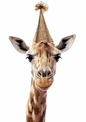 Close-up of Giraffe Wearing Party Hat