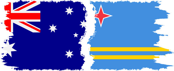 Aruba and Australia grunge flags connection vector