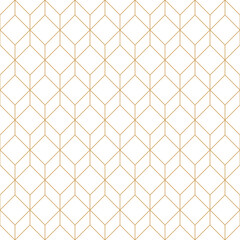 Art deco diamond seamless pattern, repeat golden hexagon grid line rhombus background.