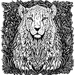 Sketch of a Tiger face for coloring book of kids. Hand drawn sketch book. Outlines of Tiger face in black colour against white background. Artwork can also used for T-shirt design, Tattoo design, Cove