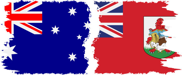 Bermuda and Australia grunge flags connection vector