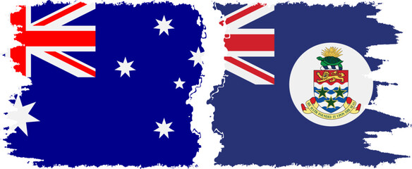 Cayman Islands and Australia grunge flags connection vector
