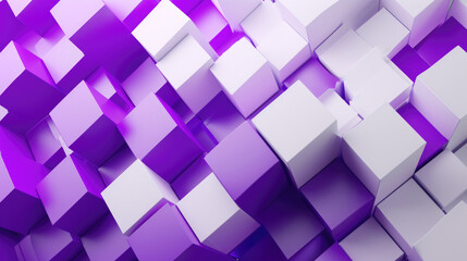3D geometric purple and white blocks background.