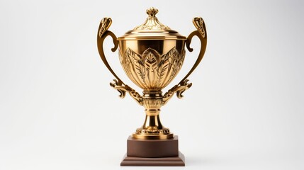 Fototapeta na wymiar Shining Golden Trophy on White Background
