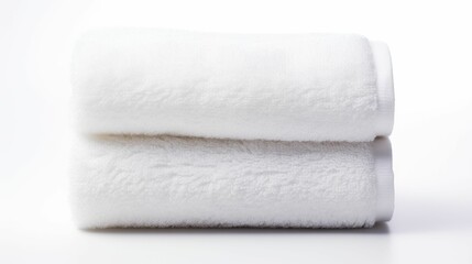 Fototapeta na wymiar Two Folded White Towels on White Background
