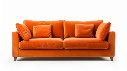 Orange Couch With Many Pillows