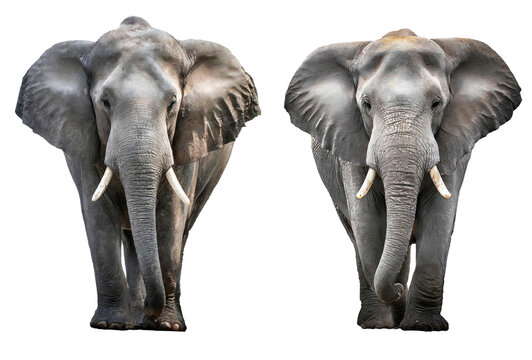 Elephants with no background, isolated image in PNG format for graphic design