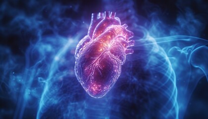 Purple Heartbeat: A Vibrant Visual of the Human Heart Generative AI - obrazy, fototapety, plakaty