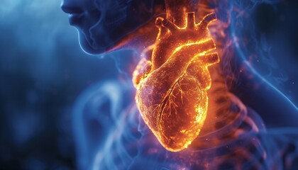 Glowing Heart: A Vibrant Visual of the Human Cardiovascular System Generative AI - obrazy, fototapety, plakaty