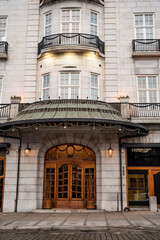 Vintage door. entrance to the hotel. Beautiful wooden door in Art Nouveau style