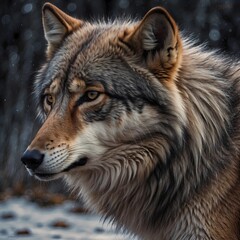 Portrait of a wolf in 8k, realistic, winter background