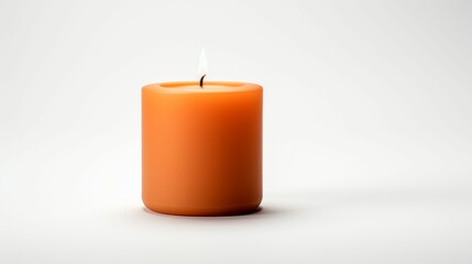 Fototapeta na wymiar Lit Orange Candle on White Background