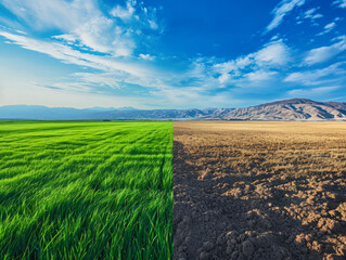 Planet turning to drought fields, concept illustrating climate change affects agriculture and earth