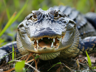 Fototapeta premium Crocodile waiting for its prey hiding in the ambush