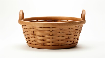 Wooden Basket With Handles on White Background