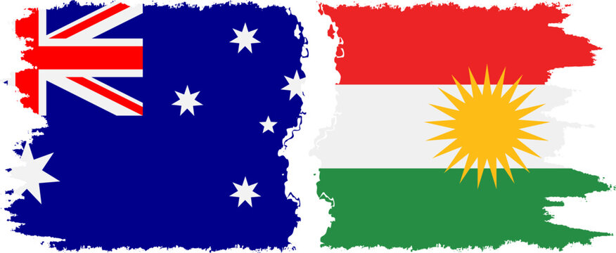 Kurdistan and Australia grunge flags connection vector