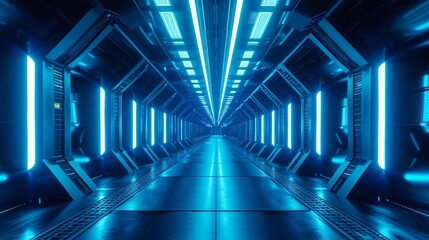 Futuristic Corridor with Blue Lighting Background