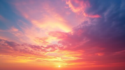 Obraz premium Beautiful colorful sky at dawn with a bright, dramatic sunrise, followed by a natural sunset sky