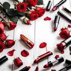 Obraz na płótnie Canvas red rose and lipstick