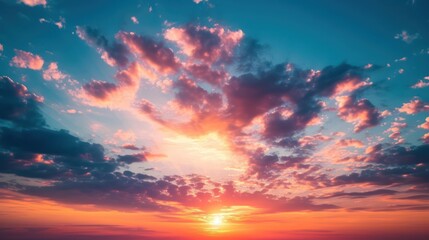 Fototapeta premium The dramatic, colorful sky at sunrise creates a scenic backdrop. 