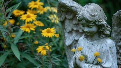 Serene angel statue gracing the cemetery.