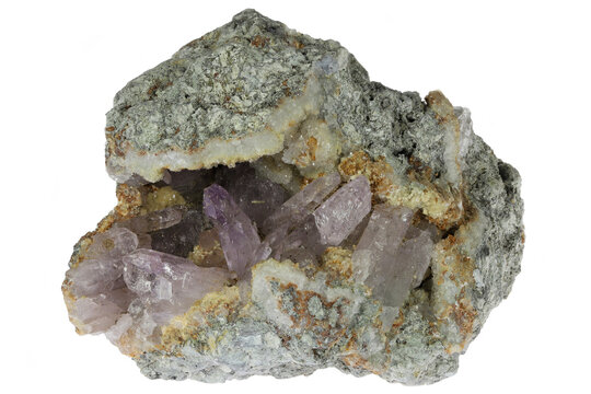 amethyst geode from Osilo, Sardinia, Italy isolated on white background