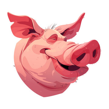 funny cartoon illustration of a happy pig