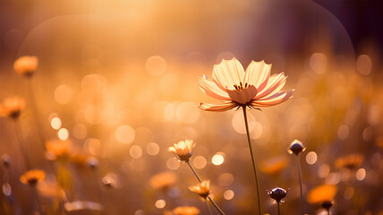 Beautiful cosmos flower in the field with soft focus and vintage tone